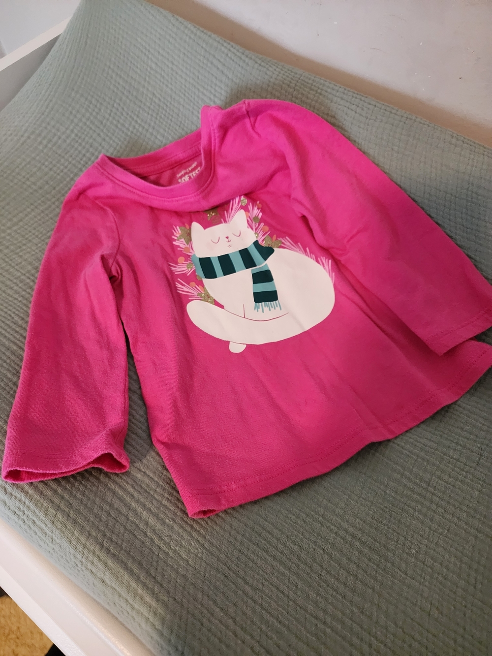 jumping beans Bright Pink Long-Sleeve Cat Graphic Tee